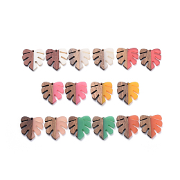 Honeyhandy 8 Colors Resin & Walnut Wood Pendants, Tropical Leaf Charms, Monstera Leaf Pendant, Mixed Color, 30x28x3.5mm, Hole: 2mm, 2pcs/color, 16pcs/set