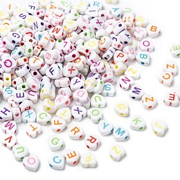 Honeyhandy Opaque Acrylic Heart Beads, Horizontal Hole Letter Beads, Mixed Color, 7x7.5x4mm, Hole: 2mm, about 3600pcs/500g