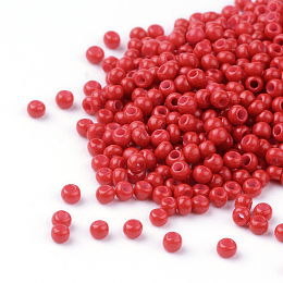 FGB 12/0 Round Glass Seed Beads, Baking Paint, Red, 12/0, 2x1.5mm, Hole: 0.7mm, about 30000pcs/bag