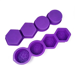 Honeyhandy DIY Soap Silicone Molds, for Handmade Soap Making, Flat Round & Hexagon with Sakura Pattern, Blue Violet, 325x90x30mm, Inner Diameter: 65~68x68~73x29mm