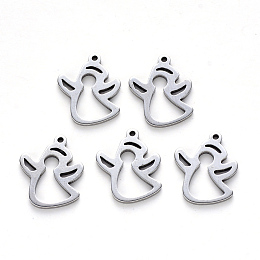 Honeyhandy 201 Stainless Steel Pendants, Laser Cut, Angel, Stainless Steel Color, 17x13x1mm, Hole: 1mm