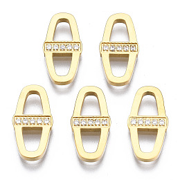 Honeyhandy 316 Surgical Stainless Steel Links Connectors, with Micro Pave Clear Cubic Zirconia, Oval, Real 14K Gold Plated, 15x7x1.5mm, Hole: 5x3.5mm