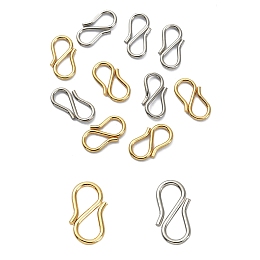 Honeyhandy 10Pcs 2 Colors 304 Stainless Steel S Hook Clasps, Mixed Color, 7~12.5x6.5~13x1mm, Hole: 3~3.5mm, 5pcs/color