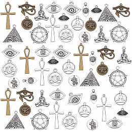 PandaHall Elite 14 Styles Cross Charms, 56pcs Star of David Yoga Lotus Charms Evil Eye Horse Eye Egyptian Eye Pendant Tibetan Alloy Metal Dangle Charms for Craft DIY Necklace Bracelet Earrings Making