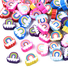 Honeyhandy Handmade Polymer Clay Beads, Rainbow & Cloud, Mixed Color, 8.5~10.5x10~12.5x4~5mm, Hole: 1.8mm