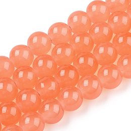 Honeyhandy Baking Painted Imitation Jade Glass Round Bead Strands, Light Salmon, 8.5~9mm, Hole: 1.5mm, about 105pcs/strand, 31.8 inch