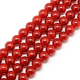 Nbeads Baking Painted Crackle Glass Beads Strands, Round, Red, 6mm, Hole: 1.3~1.6mm; about 133pcs/strand, 31.4"