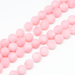 Honeyhandy Natural White Jade Bead Strands, Dyed, Frosted, Round, Pearl Pink, 8~9mm, Hole: 1mm, about 46~48pcs/strand, 14.9 inch