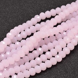 Honeyhandy Glass Beads Strands, Imitation Jade Glass Beads, Faceted, Rondelle, Pink, 4mm, Hole: 1mm, about 107pcs/strand, 16.8 inch