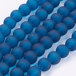 Honeyhandy Transparent Glass Bead Strands, Frosted, Round, Marine Blue, 10mm, Hole: 1.3~1.6mm, about 80pcs/strand, 31.4 inch