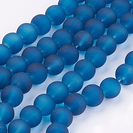 Honeyhandy Transparent Glass Bead Strands, Frosted, Round, Marine Blue, 8mm, Hole: 1.3~1.6mm, about 99pcs/strand, 31.4 inch