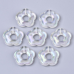 Honeyhandy Transparent Acrylic Beads, AB Color Plated, Half Drilled, Flower, Clear AB, 26x27x5mm, Hole: 1.6mm