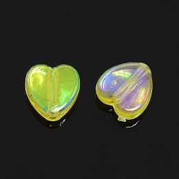 Honeyhandy Yellow AB color Plated Acrylic Heart Beads, Size: about 8mm wide, 3mm thick, hole: 1mm