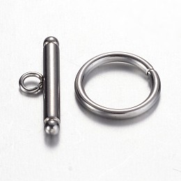 Honeyhandy 201 Stainless Steel Toggle Clasps, Ring, Stainless Steel Color, Ring: 10x1mm, Bar: 15x5x2mm, Hole: 2mm