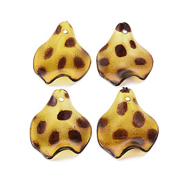 Honeyhandy Transparent Acrylic Pendants, Leaf with Polka Dot Pattern, Gold, 25x25x9mm, Hole: 1.6mm