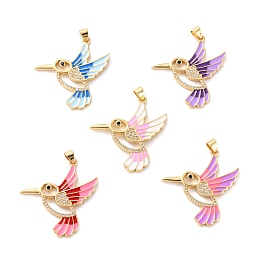 Arricraft Elite 5Pcs Brass Micro Pave Clear Cubic Zirconia Pendants, with Enamel, Long-Lasting Plated, Real 18K Gold Plated, Bird, Mixed Color, 33.5x31x2mm, Hole: 3x4mm