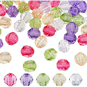PandaHall Elite 50pcs 20mm Faceted Acrylic Beads, 5 Color Transparent Crystal Spacer Loose Beads Round Craft Beads for Jewelry DIY Bracelets Hair Rope Clothing Decoration, Hole 2.9mm