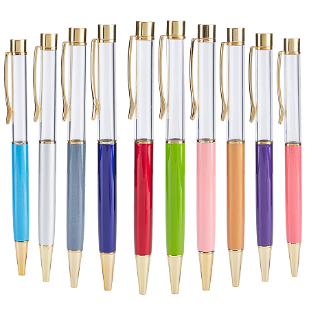 Gorgecraft Creative Empty Tube Black Ink Ballpoint Pens, for DIY Glitter Epoxy Resin Crystal Ballpoint Pen Herbarium Pen Making, Mixed Color, 140x10mm; 10 colors, 1pc/color, 10pcs/set