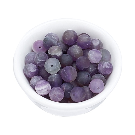 Arricraft About 96 Pcs 8mm Frosted Natural Stone Beads, Natural Amethyst Round Beads, Gemstone Loose Beads for Bracelet Necklace Jewelry Making (Hole: 1mm)
