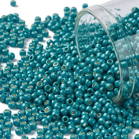 TOHO Round Seed Beads, Japanese Seed Beads, (PF569F) PermaFinish Turquoise Metallic Matte, 11/0, 2.2mm, Hole: 0.8mm, about 1110pcs/10g