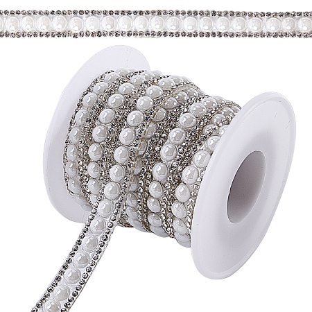 Gorgecraft Two Rows Rhinestone Cup Chain((Hot Melt Adhesive On The Back), Hotfix Rhinestone, with ABS Plastic Imitation Pearl and Spools, Crystal, 10x3mm; 4yards/roll(3.65m/roll)