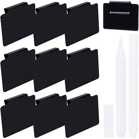 NBEADS 10 Pcs Black Clip Label Holder with White Chalk Marker, Acrylic Kitchen Black Clip Label Holders Removable Bin Clips Chalkboard Labels for Organization and Storage Baskets Labels Price Tag