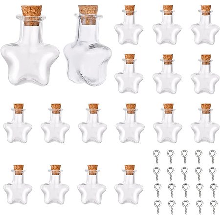 SUNNYCLUE 20Pcs Star Shape Tiny Bottle Charms Mini Wish Glass Bottles Small Potion Bottle with Cork Stopper & 20Pcs Eye Pin Peg Bails for DIY Jewellery Pendants Making Crafts Party Decor
