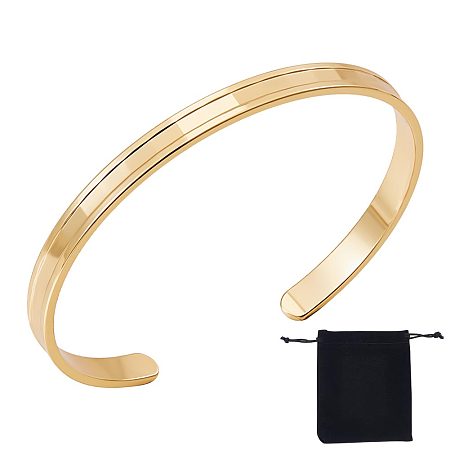 Unicraftale 2Pcs Brass Grooved Open Cuff Bangles Set for Women, Golden, Inner Diameter: 2-1/2 inch(6.2cm)