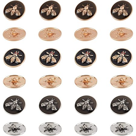 OLYCRAFT 24 Pcs Alloy Enamel Shank Buttons 25mm Metal Blazer Buttons Bees Pattern Alloy Flat Round Buttons for Blazer, Suits, Coats, Uniform and Jacket - Mixed Color