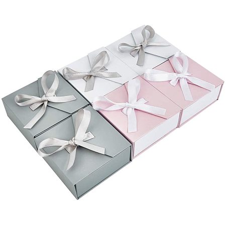 BENECREAT 6 Packs Mixed Color Magnetic Closure Gift Box with Ribbon Sponge Cardboard Paper Gift Box for Wedding Party, Birthday, Wrapping