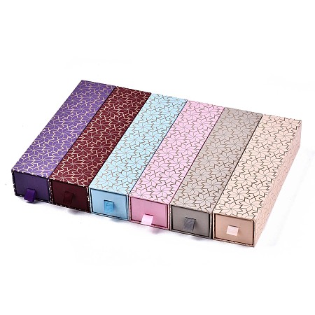 Honeyhandy Cardboard Jewelry Boxes, for Necklace & Ring, with Sponge Inside, Rectangle with Flower Pattern, Mixed Color, 9-1/2x2-3/8x2 inch(24x6x5cm)