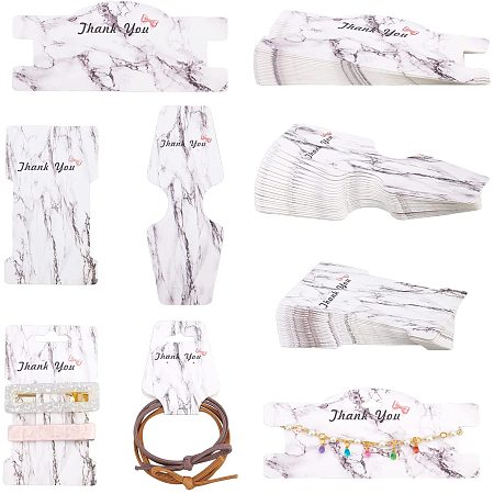 Pandahall Elite 60pcs Marble Jewelry Display Cards 3 Styles Necklace Display Cards Hair Clip Hair Bow Display Holder Earring Necklace Hanging Card with Word Thank You