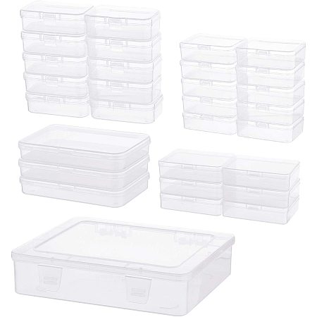 BENECREAT 30 Pack 5 Mixed Sizes Rectangular Clear Plastic Bead Storage Box with Flip-Up Lids and Double Buckles for Small Items Beads and Jewelry Findings Crafts Organization