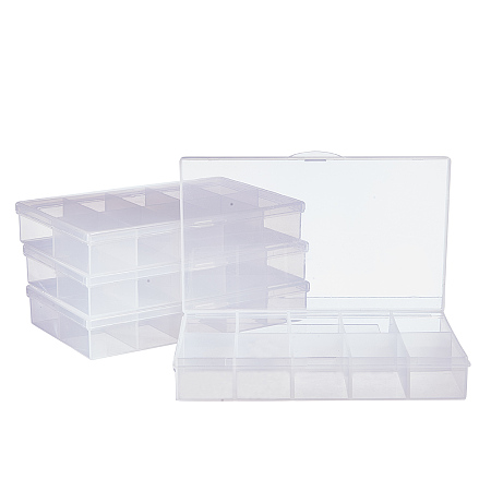 PandaHall Elite 6 Pack 10 Grids Jewelry Dividers Box Organizer Clear Plastic Bead Case Storage Container for Beads, Jewelry, Nail Art, Small Items Craft Findings 16.2x10x2.6cm, Compartment: 4.5x3cm