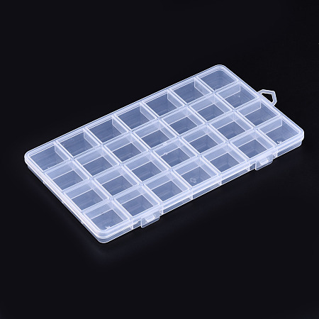 Honeyhandy Polypropylene(PP) Bead Storage Containers, 28 Compartments Organizer Boxes, with Hinged Lid, Rectangle, Clear, 22.5x13.3x1.4cm, Hole: 16.5x6.5mm, Compartment: 3x3cm