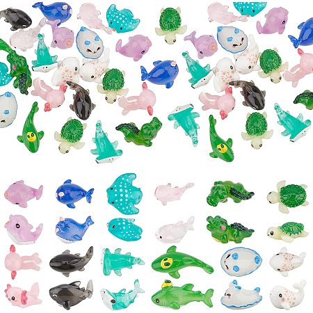 NBEADS 24Pcs 12 Styles Sea Animals Resin Cabochons, Mini Sea Life Creatures Figure Transparent Fish Resin Cabochons Opaque Tortoise Shark Whale Charm for DIY Craft Making Ornament Scrapbooking