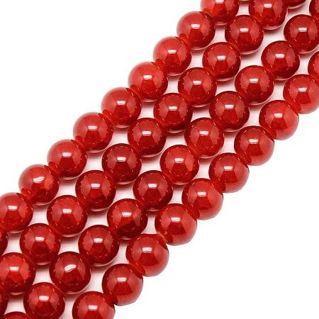 ARRICRAFT 20 Strands 6mm Baking Painted Crackle Glass Bead Red Round Bead for Jewelry Making, About 133pcs/strand, Hole: 1.3~1.6mm