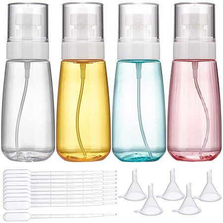 BENECREAT 4PCS 100ml Mist Spray Bottle Refillable Air Travel Bottles with 10PCS 2ml Droppers and 5PCS Funnels for Skincare Lotion Perfumes Cosmetic