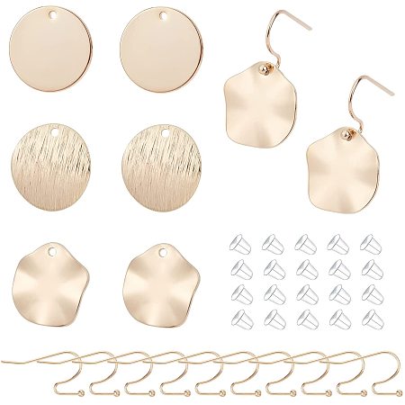 BENECREAT 24Pcs 3 Mixed Size 18K Gold Plated Brass Pendants with 24pcs Brass Earring Hooks and 50pcs Plastic Ear Nuts