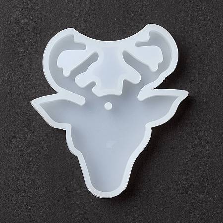 Honeyhandy Christmas Theme DIY Christmas Reindeer/Stag Pendant Silicone Molds, Resin Casting Molds, for UV Resin & Epoxy Resin Jewelry Making, White, 65x59x8mm, Hole: 3mm