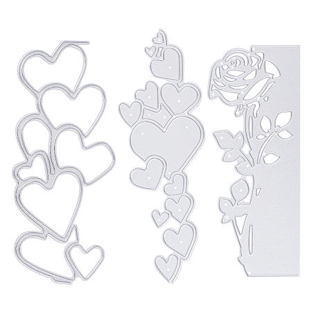 Gorgecraft 3pcs 3 styles Carbon Steel Cutting Dies DIY Templates, for Decorative Embossing DIY Paper Card, Matte Platinum Color, Heart & Flower, Mixed Patterns, 118~129x45~55x0.8mm, 1pc/style
