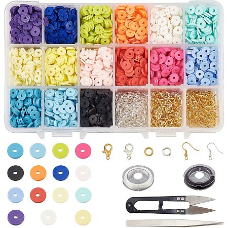 NBEADS 1 Set Handmade Polymer Clay Beads, Clay Loose Spacer Beads Flat Round Spacer Beads for DIY Jewelry Making
