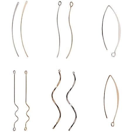 Arricraft 24 pcs 6 Styles Brass Pendants Earring Hooks Ear Wire Links for DIY Earring Jewelry Craft Making, Mixed Colors