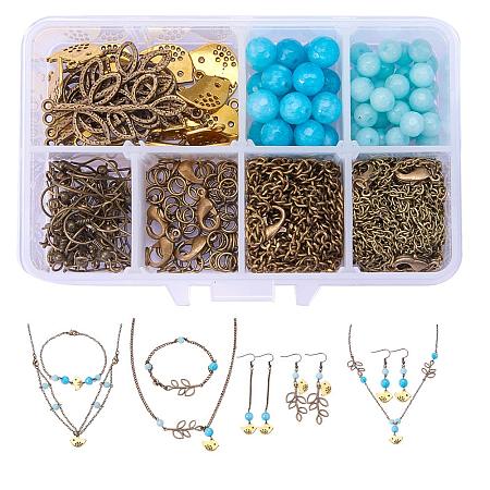 SUNNYCLUE 1 Set 210pcs Bird and Branch Open-Work Tree Leaf Jewelry Making Kit Beaded Charm Bracelet Necklace Earrings DIY Craft Kits with Jewelry Finding Supplies Set for Girls,Adults, Antique Bronze