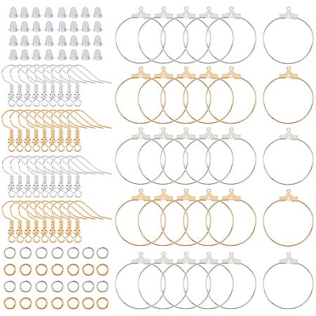 SUNNYCLUE 1 Box 624Pcs Earring Making Kit: 200Pcs Brass Hooks & 200Pcs Open Jump Rings & 200Pcs Plastic Ear Nuts & 24Pcs Round Beading Hoops for Jewelry Making DIY Crafts, Golden & Silver