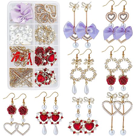 SUNNYCLUE 1 Box 8 Pairs Valentine's Day Rose Charms Baroque Love Charm Earring Making Starter Kit Alloy Red Flowers Rose Pearls Heart Charms for Jewelry Making Kits Art Craft Supplies Adult Beginner