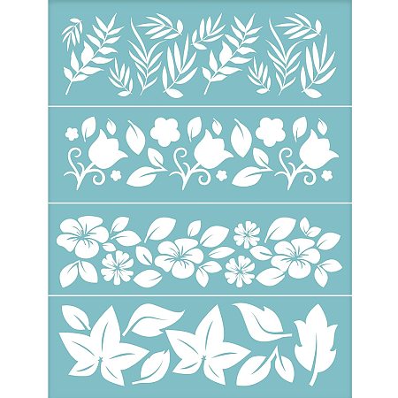 OLYCRAFT Self-Adhesive Silk Screen Printing Stencil Reusable Pattern Stencils Flower & Leaf for Painting on Wood Fabric T-Shirt Wall and Home Decorations-11x8 Inch