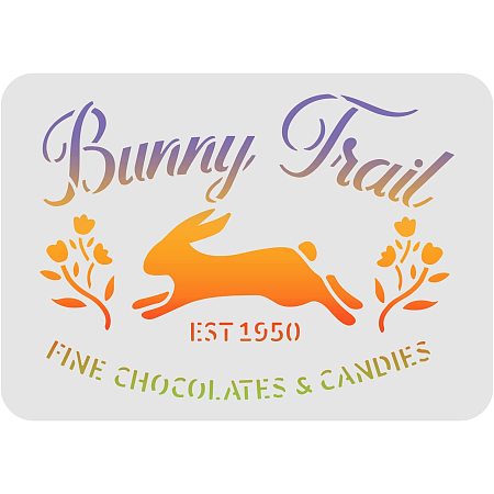FINGERINSPIRE Bunny Trail Drawing Stencil (11.6x8.3inch) Easter Tulip Drawing Stencil Fine Chocolates & Candies Painting Template for Wood, Floor, Wall and Fabric DIY Fun Spring Home Decoration