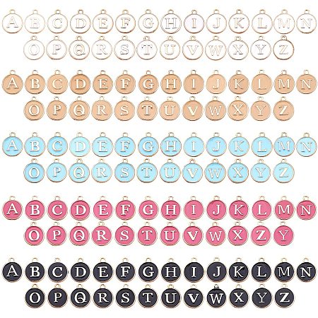 PH PandaHall 5 Colors Enamel Letter Charms, 130pcs A-Z Alphabet Charms Double Sided Enamel Alphabet Charm Pendant with Hole for DIY Necklace Bracelet Earring Jewelry Making