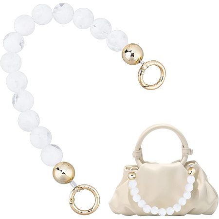 ARRICRAFT 2pcs Bead Bag Handle, 12.4 inch Large Imitation Pearl Bead Short Handle Resin Handbag Handle Purse Chain Strap Replacement Bag Decoration Accessory for Wallet Clutch Crafts Making, White